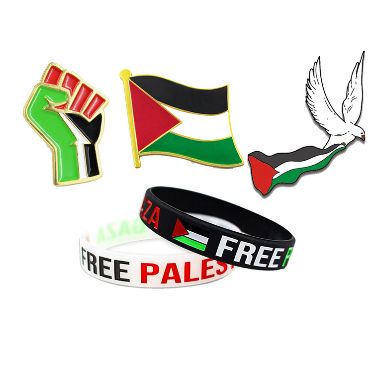 Wholesale Palestine Fist Lapel Pin Brooch Palestine Flag Badge Palestine Rubber Bracelet