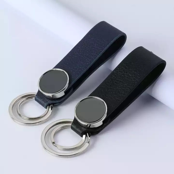 Luxury Metal Leather Keyring Keychain Laser Engraving Logo Custom Pu Car Leather Key Holder