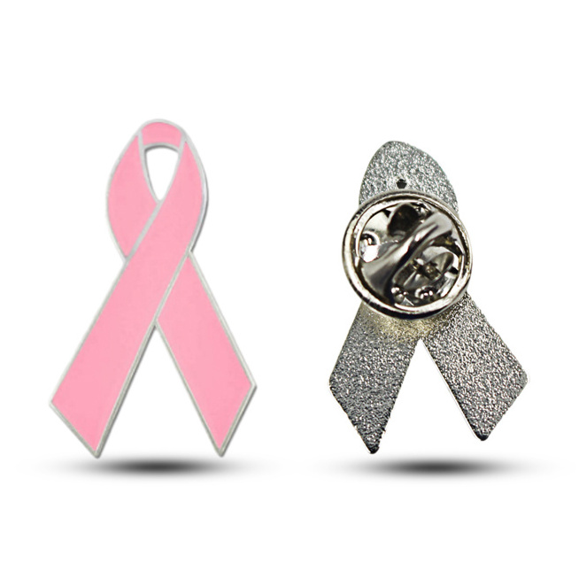 Custom Logo Awareness Breast Cancer Pink Ribbon Metal Badge Soft Lapel Gold Plated Green Blue Black Red Yellow Ribbon Enamel Pin