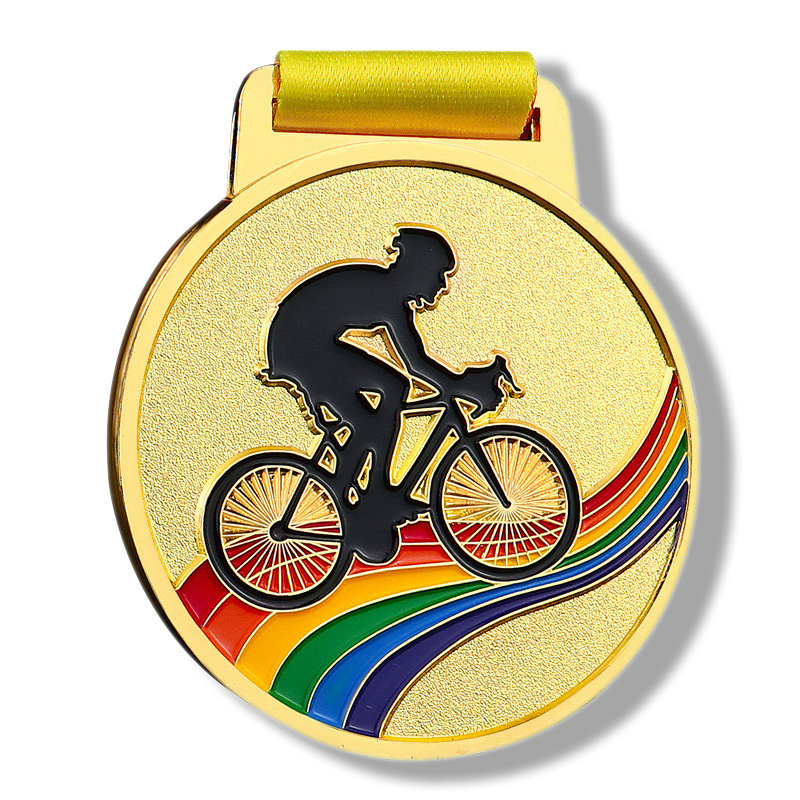 High Quality Cheap With Colorful Ribbon Design Running Marathon Sport Gold Custom 3D Competition Winner Award Medal