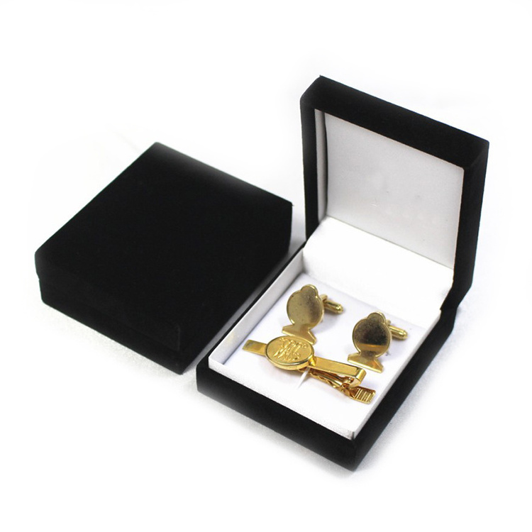 High Quality Luxury Custom Zinc Brass Cuff Link Tie Clip Cufflinks with Packaging Velvet Plastic Gift Box