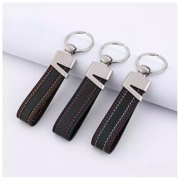 Luxury Metal Leather Keyring Keychain Laser Engraving Logo Custom Pu Car Leather Key Holder