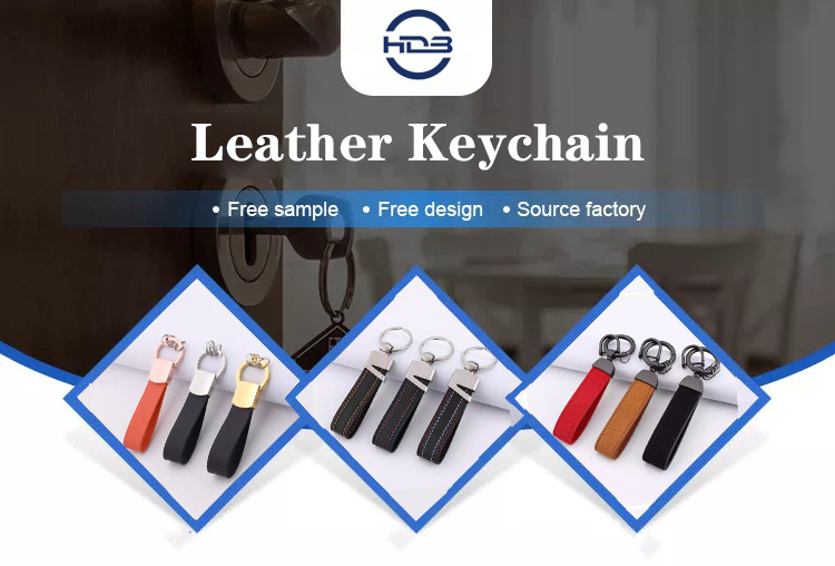 Luxury Metal Leather Keyring Keychain Laser Engraving Logo Custom Pu Car Leather Key Holder