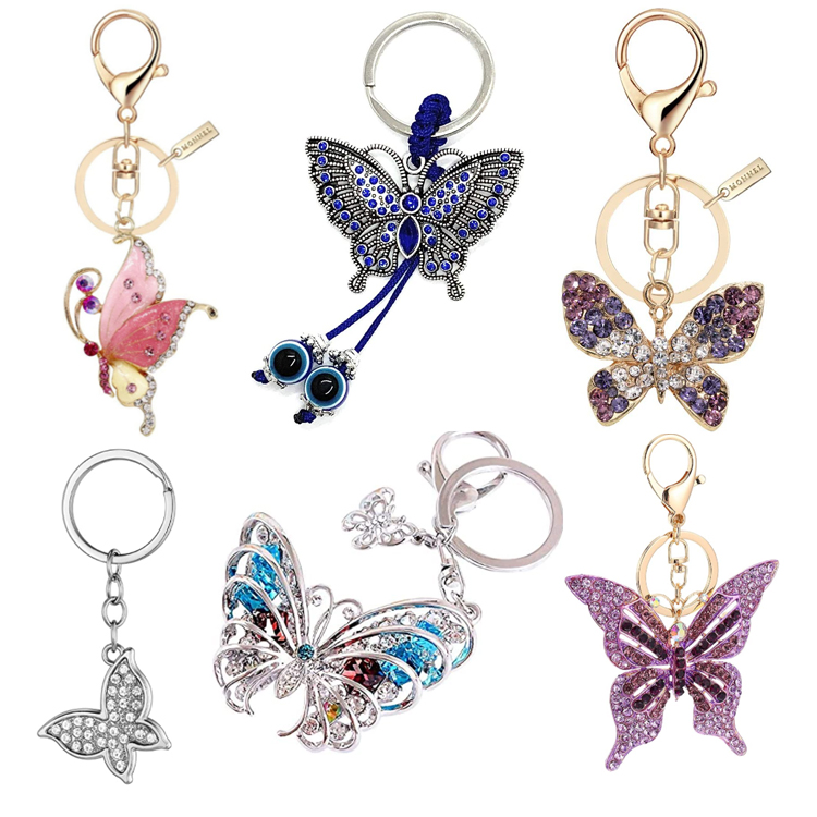 Wholesale Custom Anime Soft Hard Enamel 3D Key Chains Cute Logo Zinc Alloy Iron Metal KeyChain Butterfly Keychain