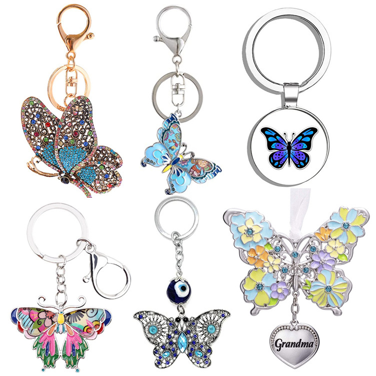 Wholesale Custom Anime Soft Hard Enamel 3D Key Chains Cute Logo Zinc Alloy Iron Metal KeyChain Butterfly Keychain