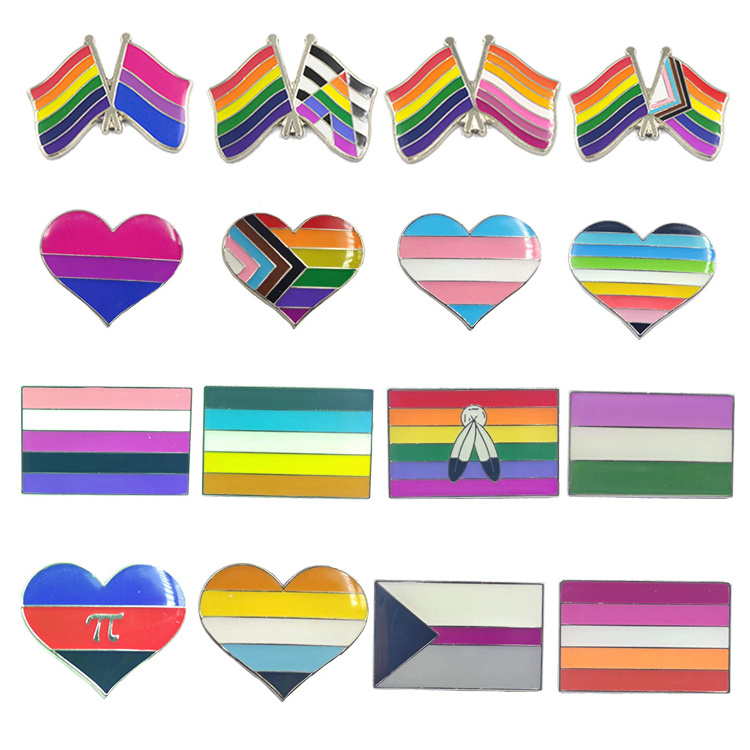 Wholesale Design Logo Soft Lapel Enamel Love Heart Flag Lgbtq Pride Accessories Brooch Rainbow Badge Custom Gay Lgbt Pride Pin