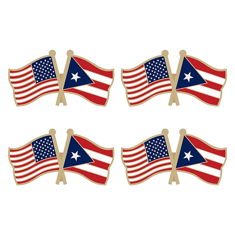 Custom Design Enamel Coating Double Side Flag With Butterfly Button Enamel Pin Flag Badge Pin Wholesale Souvenirs Puerto Rico