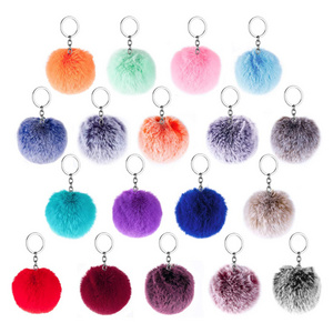 Wholesales Artificial Fur Puff Pompom Balls Fluffy Colorful Keychains Accessories Charm Pendant Decoration Pom Pom Ball Keychain