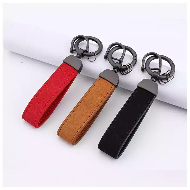 Luxury Metal Leather Keyring Keychain Laser Engraving Logo Custom Pu Car Leather Key Holder