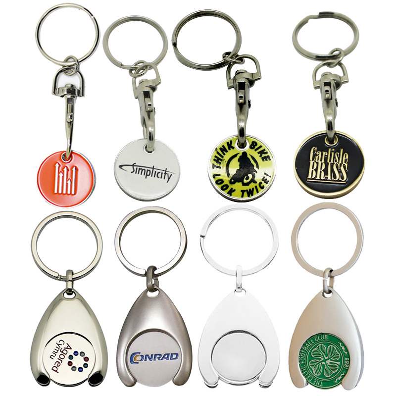 Custom Design Metal Keyring Supermarket Metal Key Medals Printing Shopping Cart Chip Trolley Token Coin Keychain Key Ring