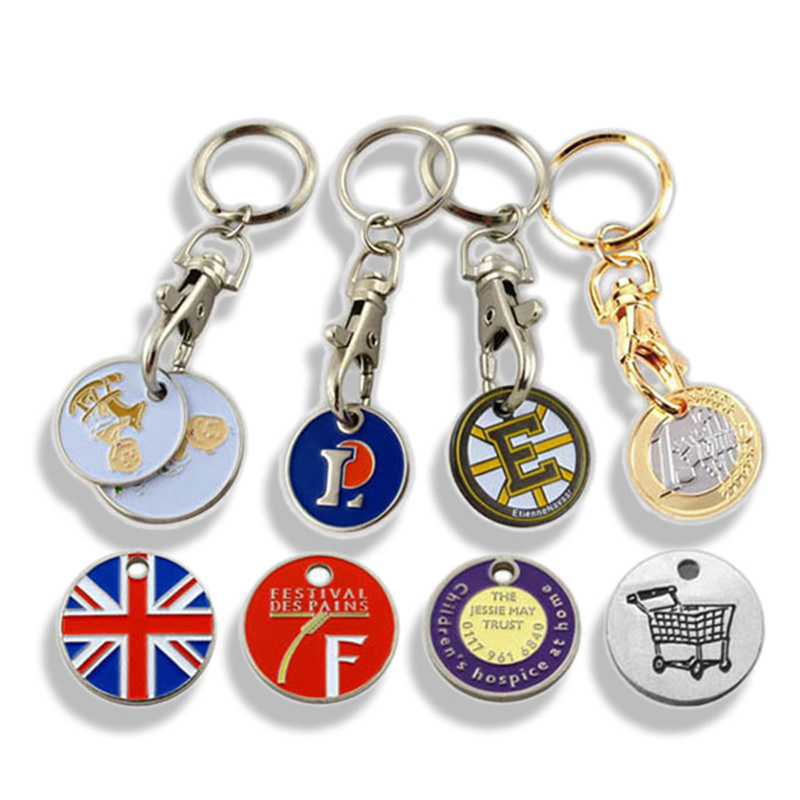 Custom Design Metal Keyring Supermarket Metal Key Medals Printing Shopping Cart Chip Trolley Token Coin Keychain Key Ring