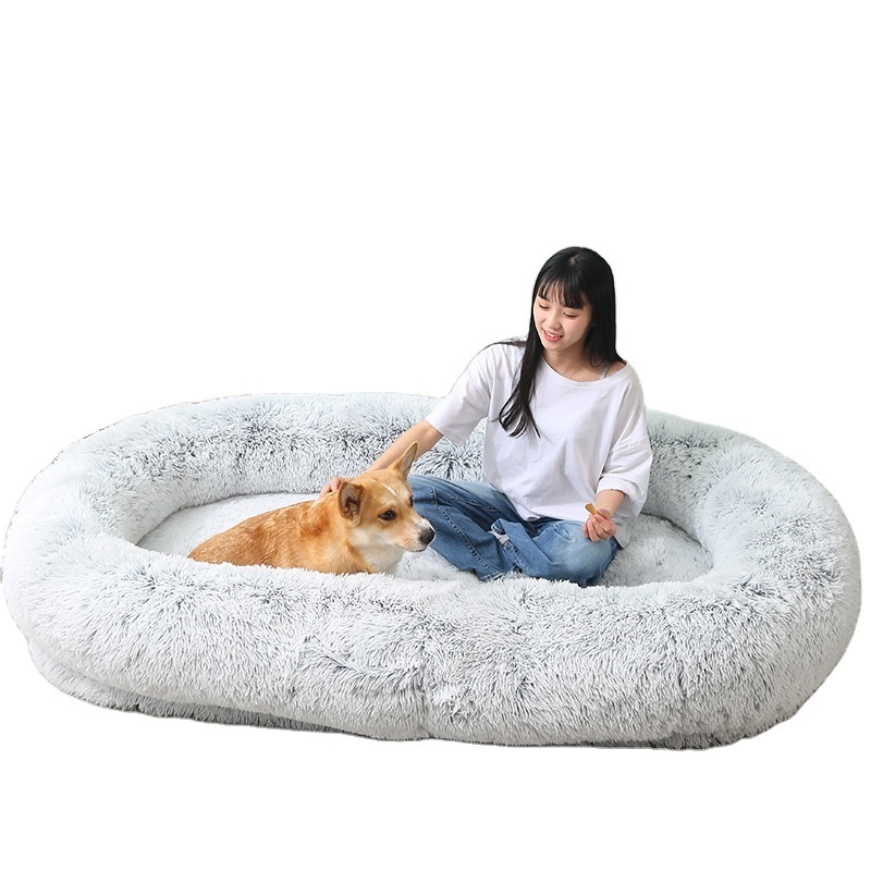 Luxury Large Adult Dog Human Pet Bed Fluffy Memory Foam Animal Plush Print Giant Removable Washable Cover People's Pet cushion