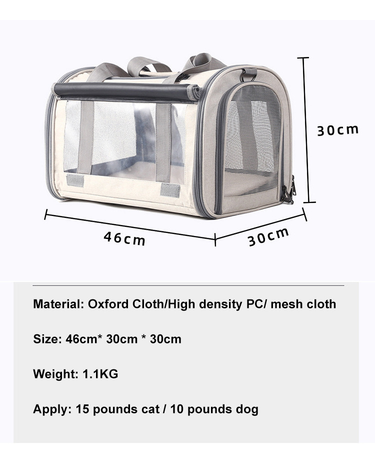 Wholesale Sustainable Soft-Sided Dog Carriers Breathable Oxford Polyester Nylon Pet Travel Bag Solid Zipper Customizable Dog Cat