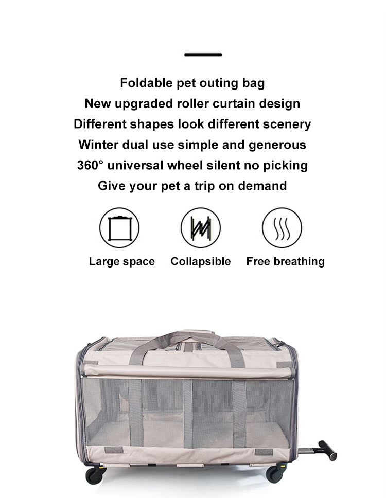 Airline Approved Large Rolling Travel Pet Carrier Soft Backpack Solid Nylon Oxford Wheels Breathable Mesh Zipper Sustainable