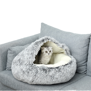 Wholesale Custom Soft Faux Fur Pet Bed Luxury Fluffy Plush Cave Hood for Cats and Dogs Small Size Removable Cover Animal Print