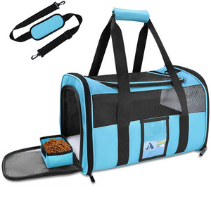 Sustainable Portable Cat Dog Travel Carrier Airline-Approved Collapsible Solid Nylon Oxford Polyester Backpack Style Zipper