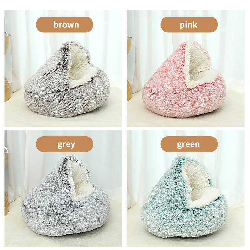 Wholesale Custom Soft Faux Fur Pet Bed Luxury Fluffy Plush Cave Hood for Cats and Dogs Small Size Removable Cover Animal Print