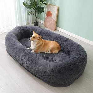 Wholesale Luxury Large Deep Sleeping Dog Bed Plush Faux Fluffy Memory Foam with Removable Washable Pattern Print Cover Anti-Slip