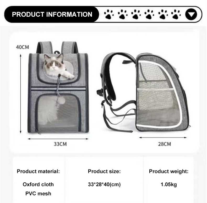 Wholesale Portable Pet Cage Backpack Breathable Sustainable Zipper Closure Foldable Polyester Nylon Oxford Material Pet Carriers