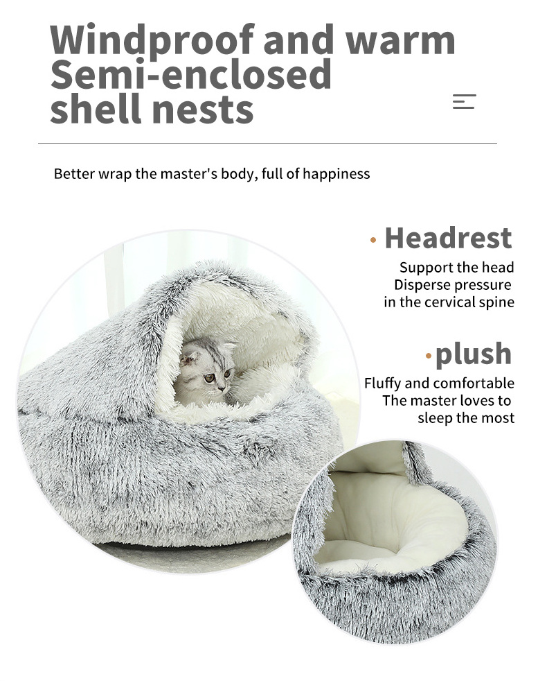 Small Cat Products-Winter Soft Plush Pet House Cushion Washable round Comfortable Cat Dog Bed Nest with Removable Cover Print