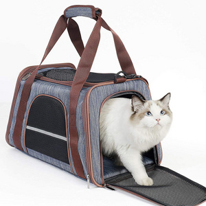 Canvas Cat Dog Carrier Eco-Friendly Shoulder Bag Zipper Travel Space Capsule Pet Cage Grey Food Bag Pet Supplies Products