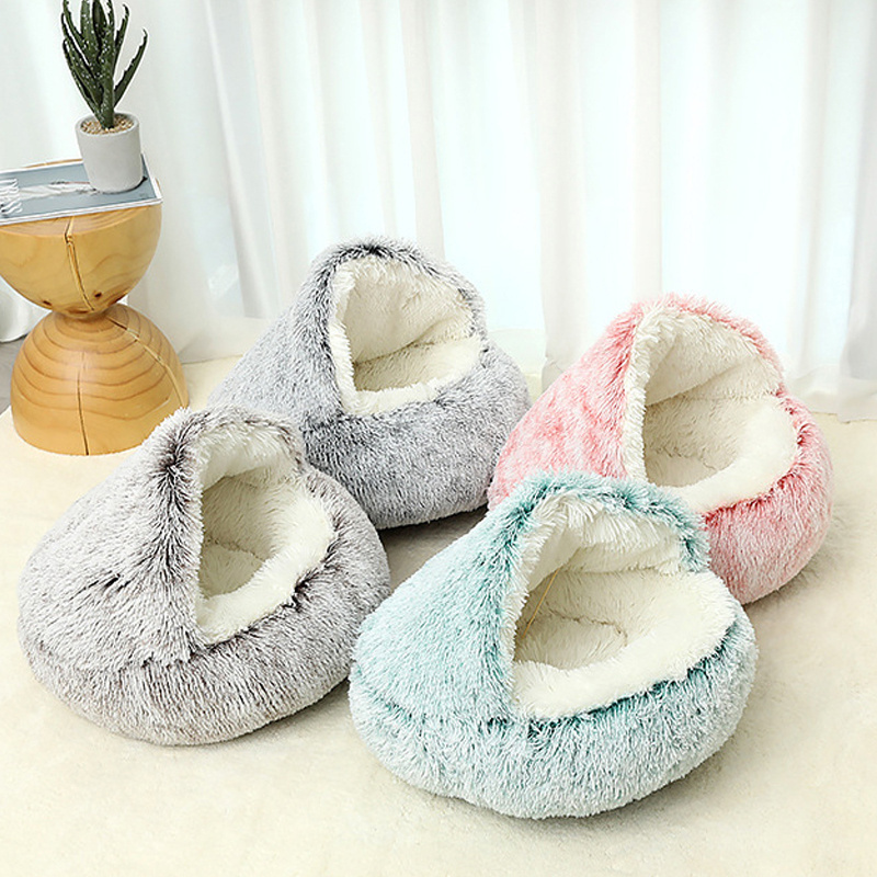 Small Cat Products-Winter Soft Plush Pet House Cushion Washable round Comfortable Cat Dog Bed Nest with Removable Cover Print