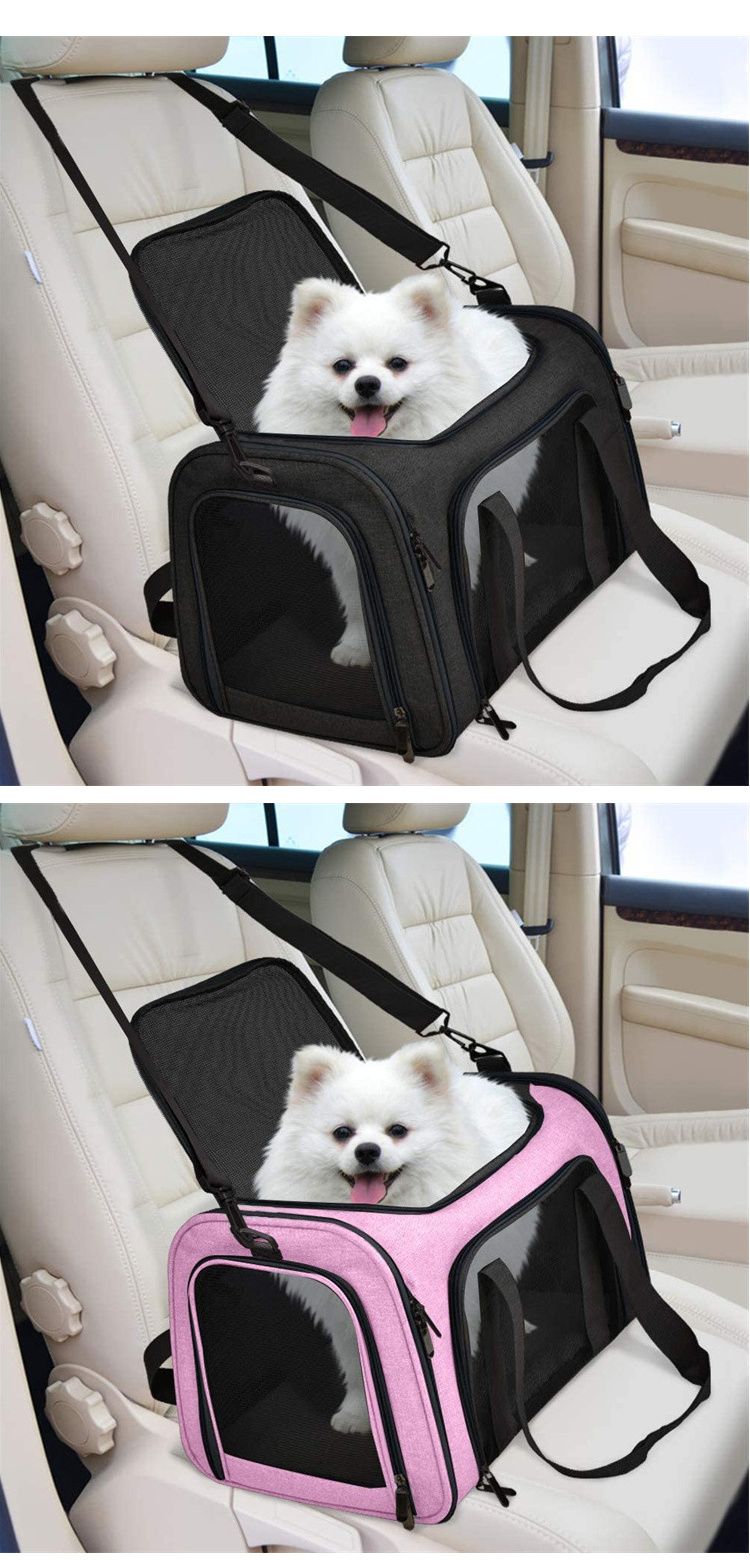 Portable Airline Approved Pet Carrier Bag Soft-Sided Mesh Travel Cage Small Dogs Cats Custom Canvas Nylon Zipper Sustainable