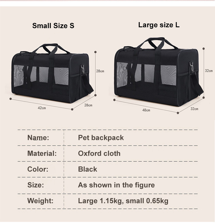 Medium Large Cats Dogs Portable Zipper Closure Oxford Polyester Nylon Bag Great Ventilation Solid Pattern pet Travel Carrier bag