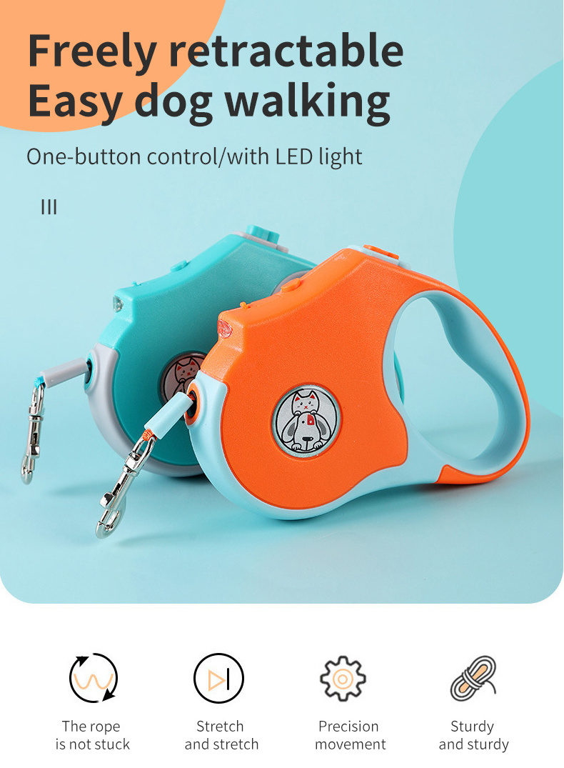 Custom Logo Retractable Dog Leash Bright Flash Light Flexible Nylon Walking Belt Metal PU Accessories Customizable Led Pet Lead