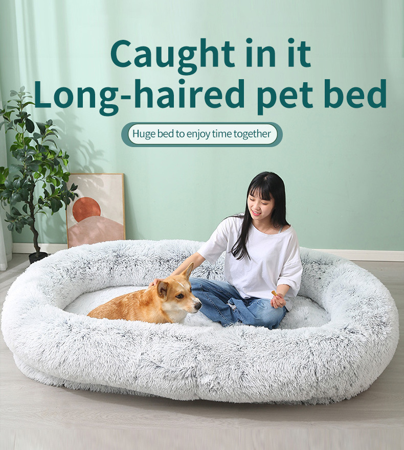 Wholesale Luxury Large Deep Sleeping Dog Bed Plush Faux Fluffy Memory Foam with Removable Washable Pattern Print Cover Anti-Slip