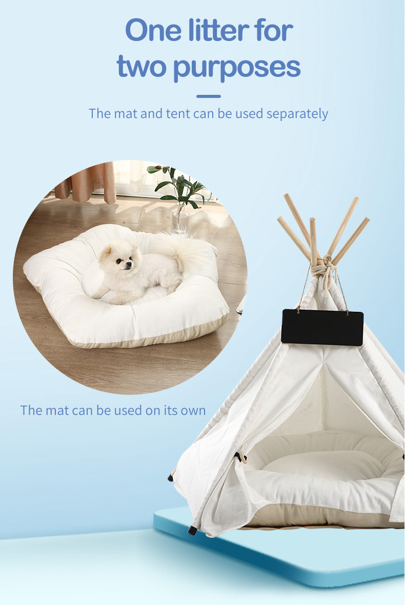 Wholesale Modern Wooden Triangle Pet Teepee Cushion Small Animal Luxury Dog House Cat Nest Bed Hot Sale Removable Cover Soft Bag