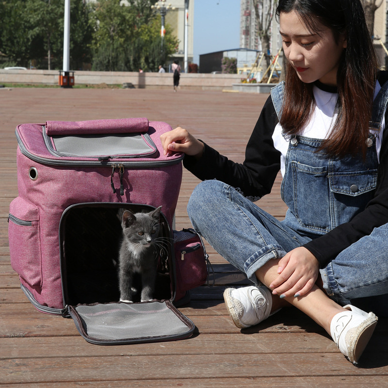 Sustainable Fashion Portable Cat and Dog Travel Carrier Small Animal Bag Breathable Nylon Leather and Cotton with Zipper Closure