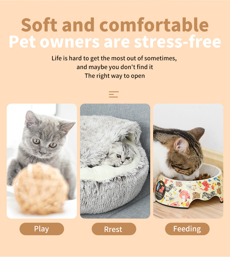 Small Cat Products-Winter Soft Plush Pet House Cushion Washable round Comfortable Cat Dog Bed Nest with Removable Cover Print