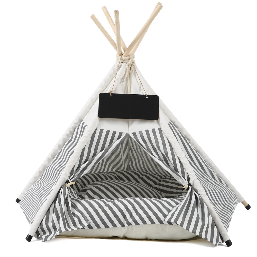 Wholesale Modern Wooden Triangle Pet Teepee Cushion Small Animal Luxury Dog House Cat Nest Bed Hot Sale Removable Cover Soft Bag