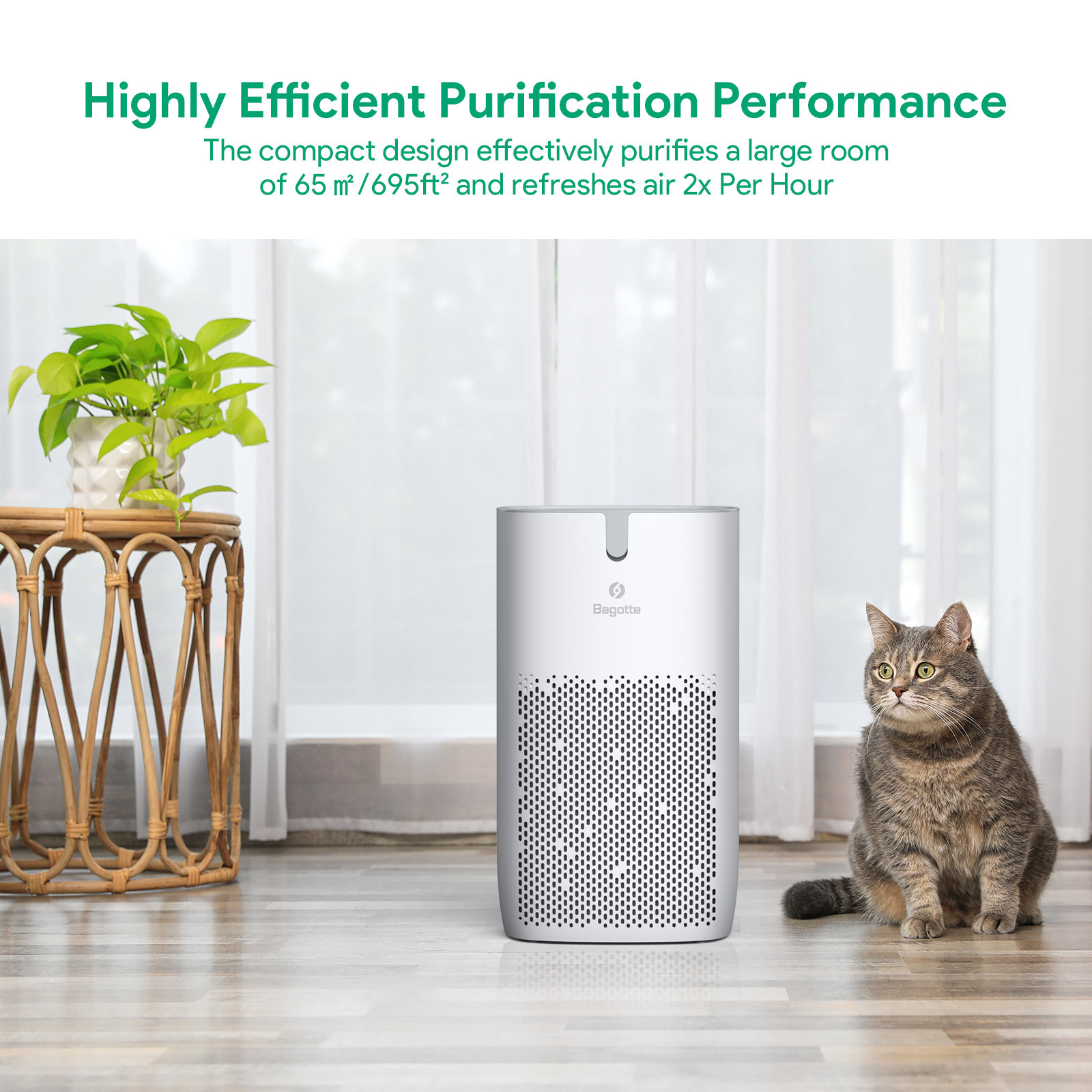 Bagotte BAP30 Low DB CE ROHS 8 In1 HEPA Commercial Dust Compact H13 Bedroom Household Dehumidifier and Air Purifier With Wifi