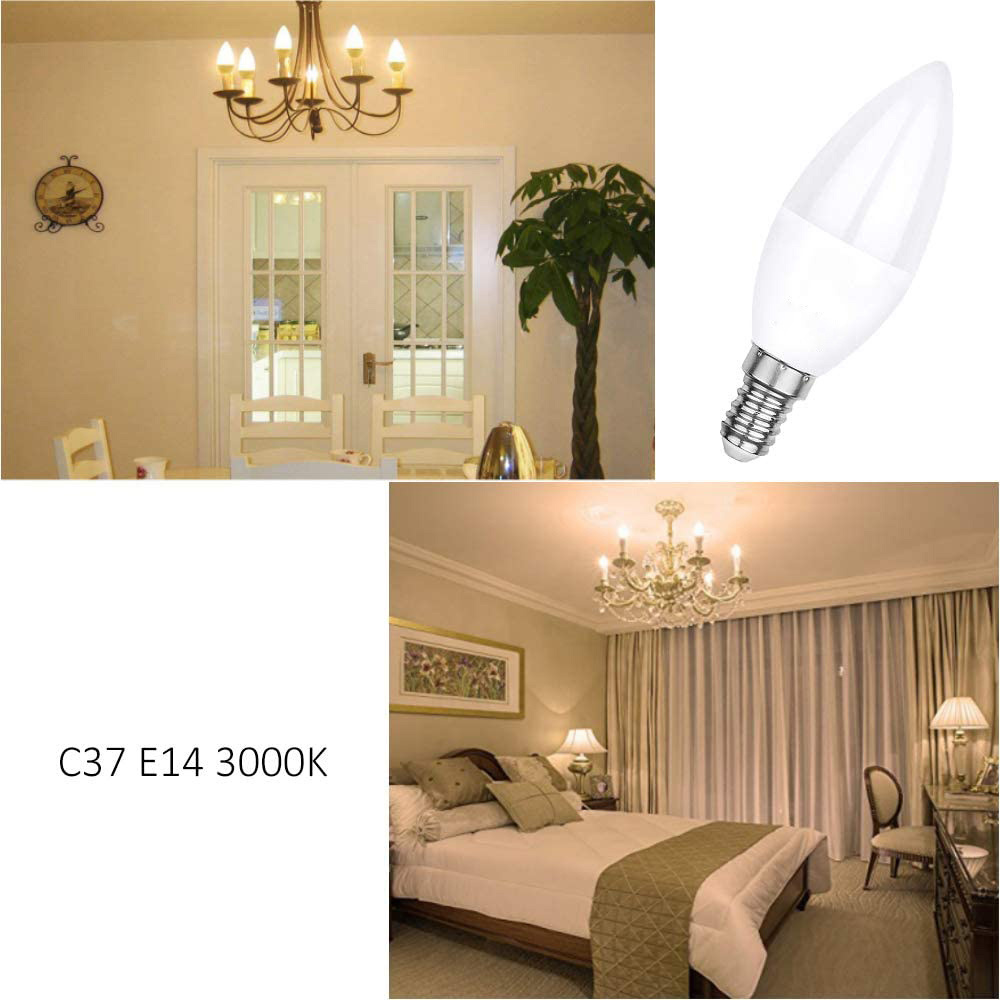 E14 C37 Shape 3W 5W 6W 7.5W LED Candle Light Bulb for kitchen, living room, office, bedroom