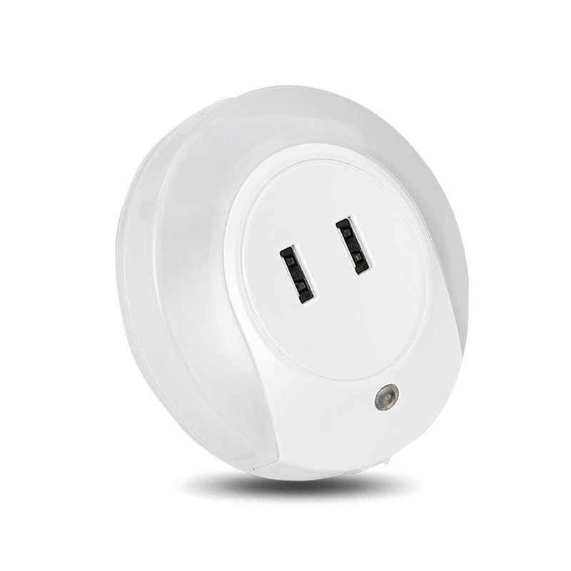 LED Plug in Night Light with Light Sensor and 2.1A Dual USB Socket Wall Plate Fast Charger