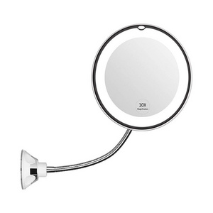 Flexible LED Lighted Makeup Mirror Bathroom 10 x Magnification Vanity Mirror with Suction Cup