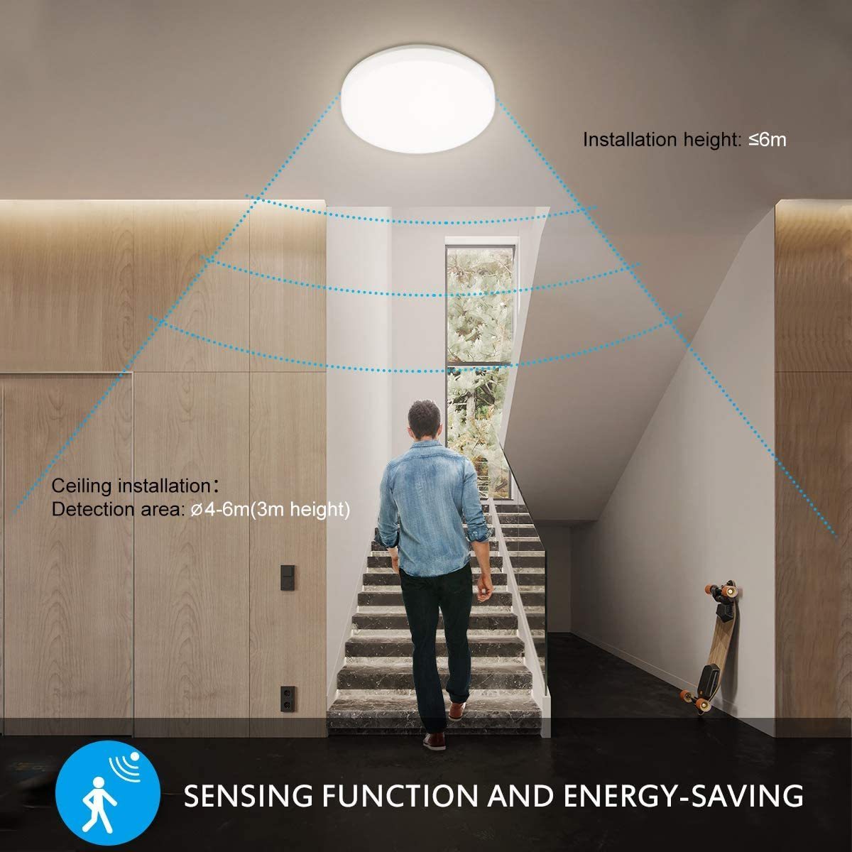 IP54 LED bathroom ceiling light with motion sensor, 18W Flush Mount Ceiling Sensor Light for Garage, Kitchen, Hallway