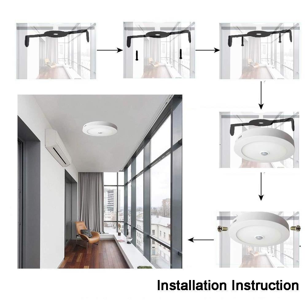 12W PIR Motion Sensor Round Surface Mount LED Panel Ceiling Light for Bathroom Garage Hallway Basement Porch Corridor Stairs