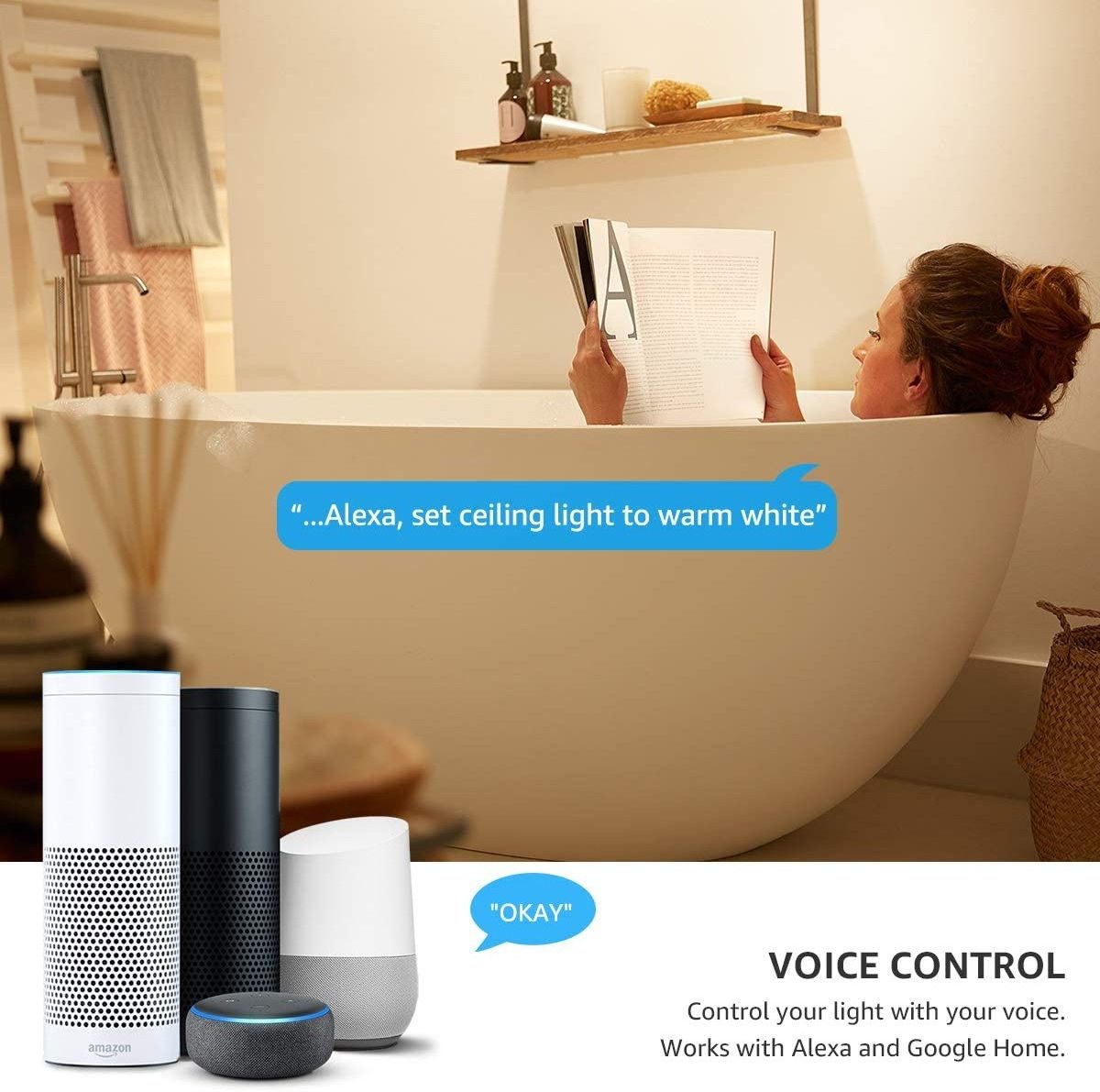 CE RoHS Certified Tuya App or Voice control WiFi Smart 18W Waterproof LED Ceiling Light Compatible with Alexa and Google Home