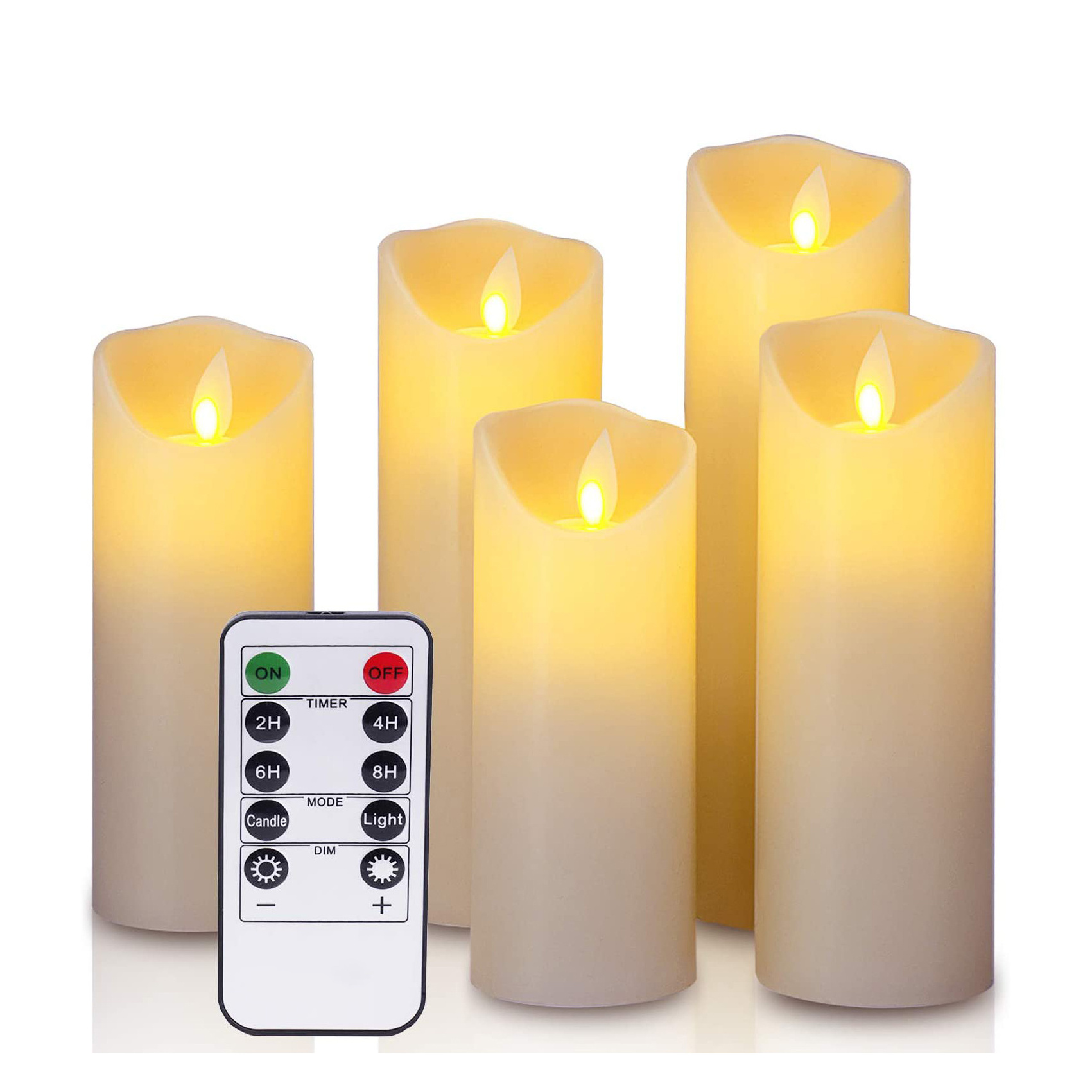 LED Candles, Flameless Candles Set of 5 Real Wax Battery Candle Pillars, 10 Key Remote Control with Timer Function