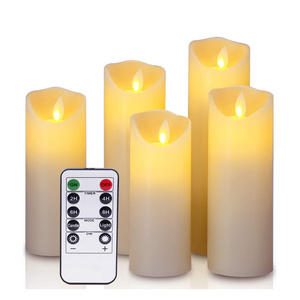 LED Candles, Flameless Candles Set of 5 Real Wax Battery Candle Pillars, 10 Key Remote Control with Timer Function