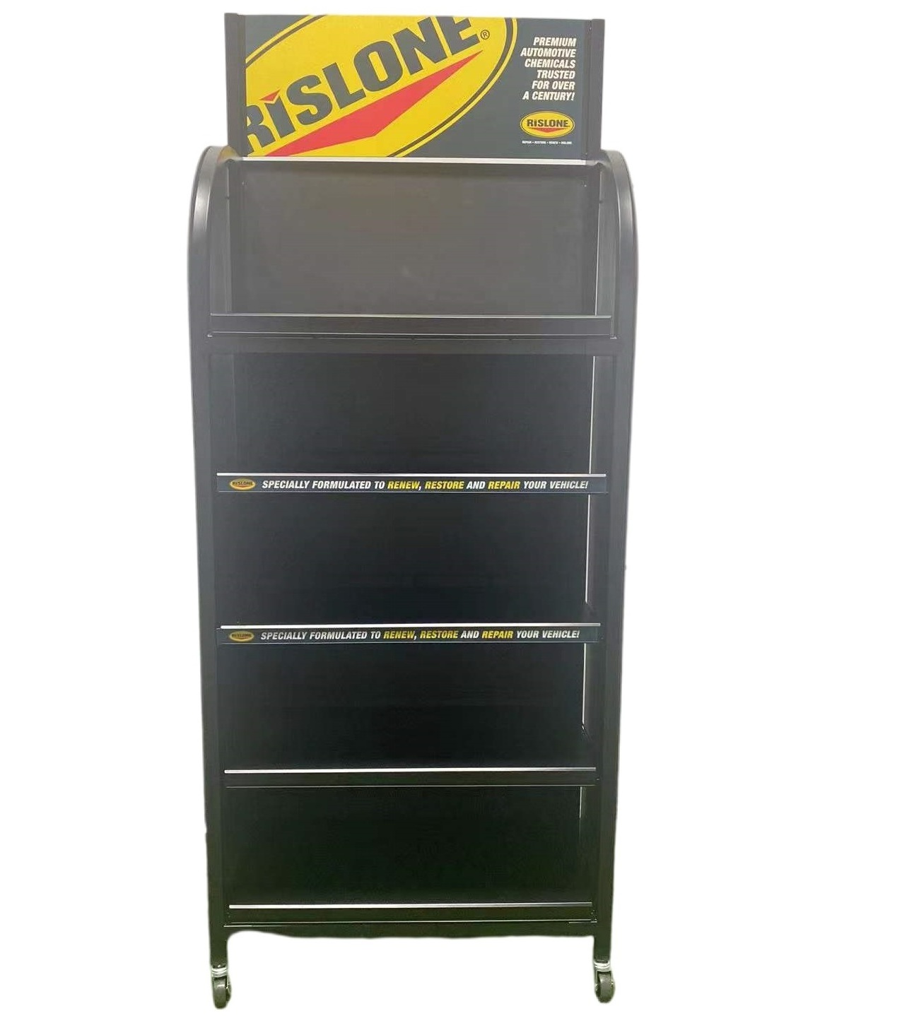 high quality floor standing car battery display with wheels rack