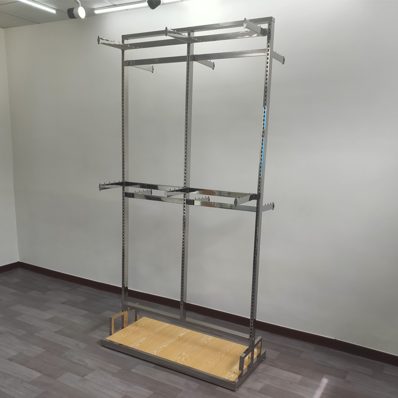 Wholesale Stainless Steel Clothes Racks Shop Fitting Floor Free Standing Clothing Garment With Wheels Rack Fittings