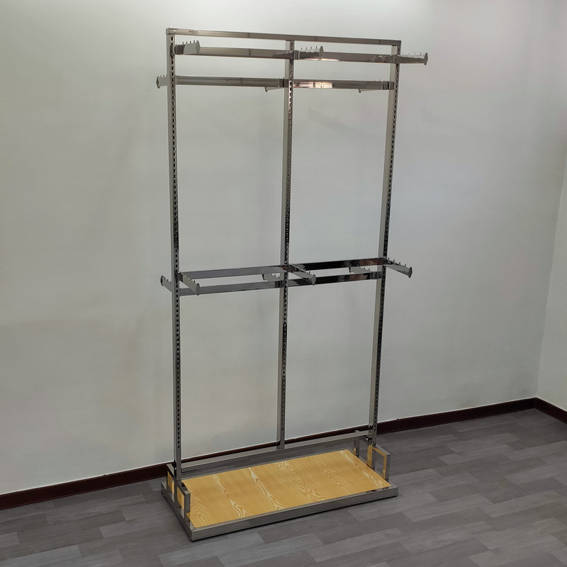 Wholesale Stainless Steel Clothes Racks Shop Fitting Floor Free Standing Clothing Garment With Wheels Rack Fittings