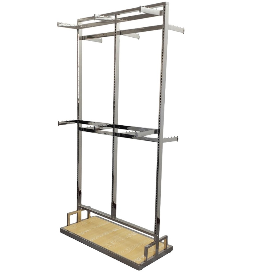 Wholesale Stainless Steel Clothes Racks Shop Fitting Floor Free Standing Clothing Garment With Wheels Rack Fittings