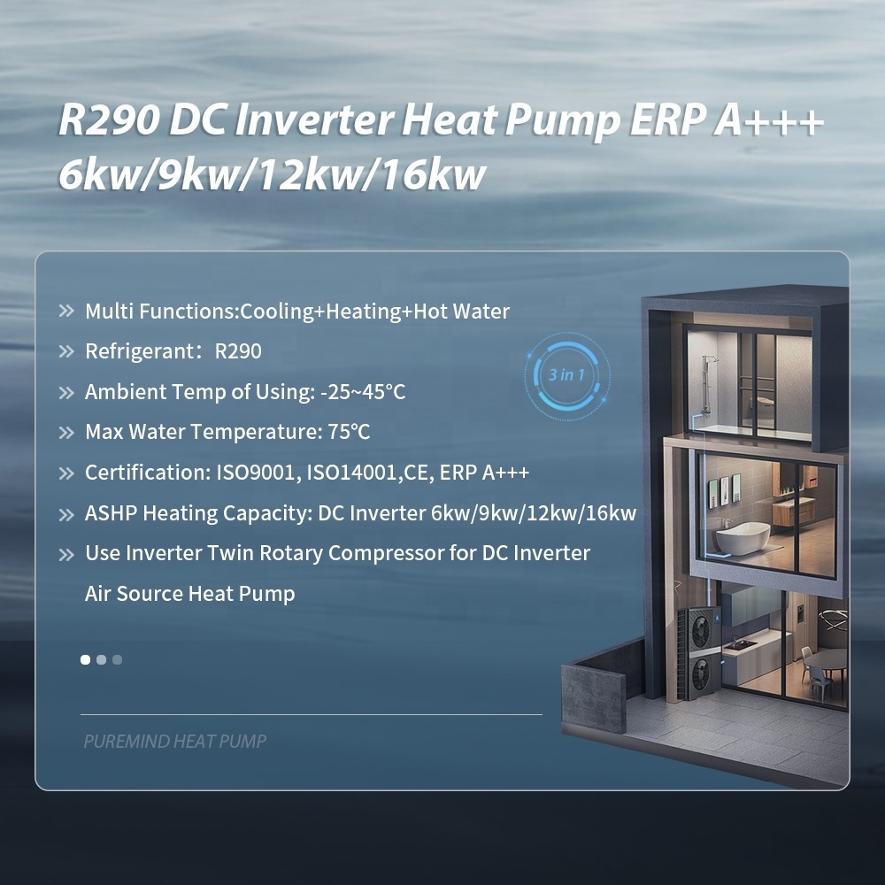 America Newest Design R290 Heat Pump A+++ ERP Floor Heating Hot Water APP Control for House Swimming Pool