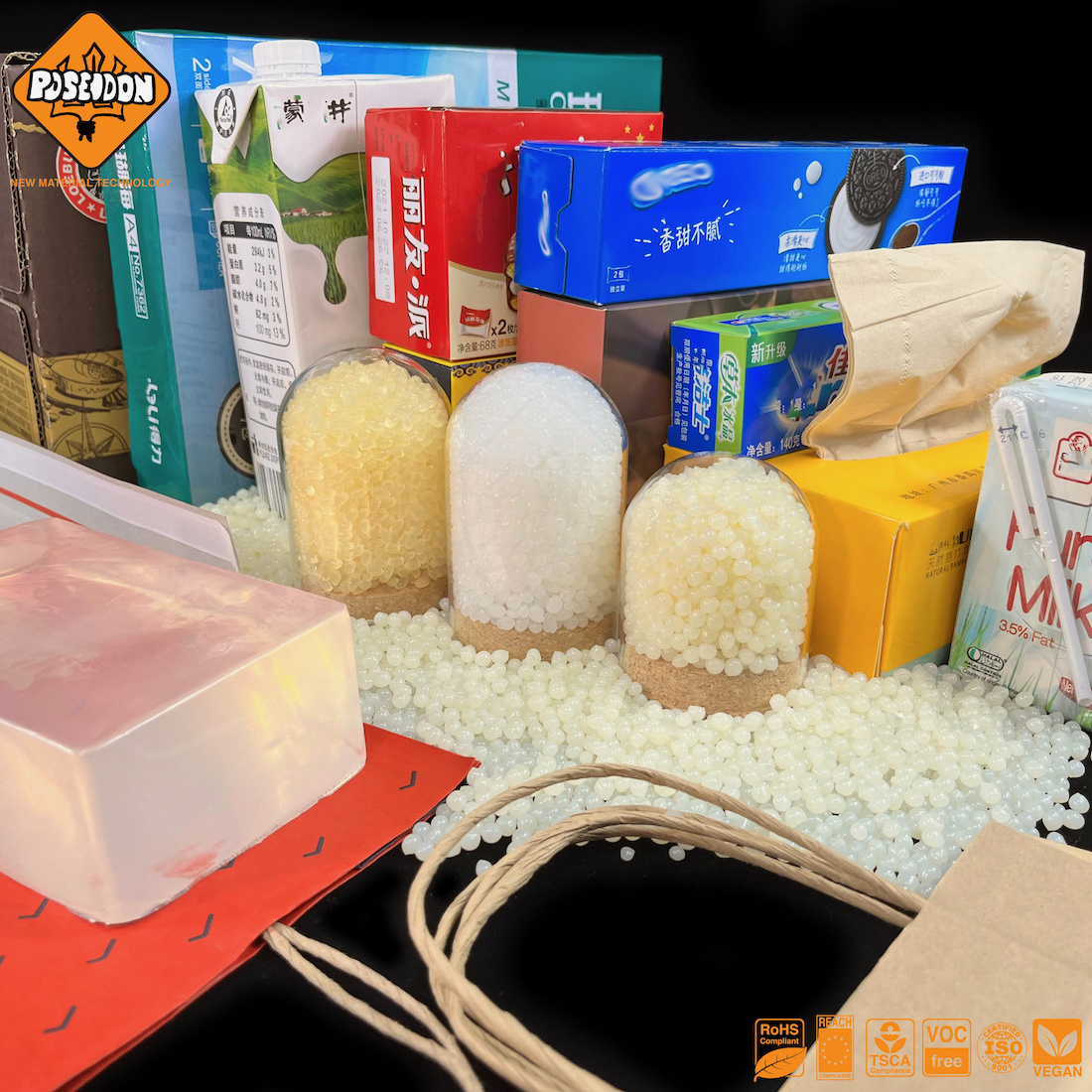 Hot melt Glue/ ADHESIVE for TISSUE CARTON boxes Packaging assembly PO Polyolefin  Eco-Friendly and Non-Toxic High Quality