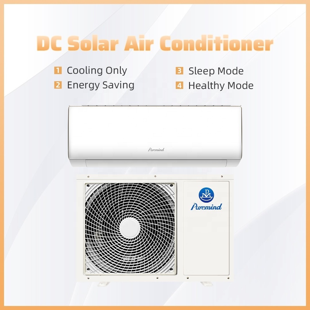 Puremind DC 24V 48V Solar Powered Hybrid Split Air Conditioner 9000-24000Btu Heating Cooling Hybrid Solar Air Conditioners Wifi